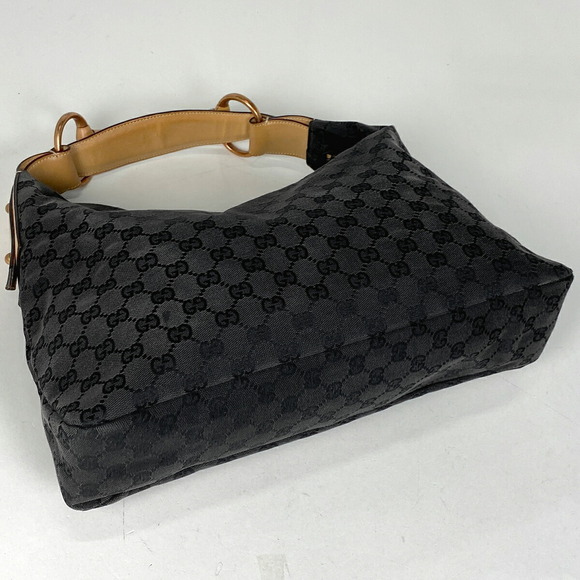 Gucci Handbags - Gucci Black GG Horsebit Canvas Shoulder Bag